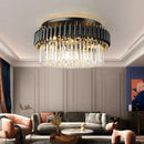 GobekUsa Gold Black Crystal Ceiling Chandelier – Modern LED Round Kitchen Pendant Lamps
