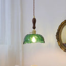 GobekUsa Green Glass LED Pendant Lamp with Knob Switch, Copper Chandelier