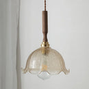 GobekUsa Amber Glass LED Pendant Lamp, Copper Walnut Hanging Light Fixture for Home Decor