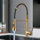 GobekUsa Brushed Gold LED Kitchen Faucet: Single Handle Pull-down Spring Sink Tap