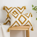 GobekUsa Geometric Cotton Embroidered Pillow Case with Tufted Fringe, Decorative Sofa Cushion Cover