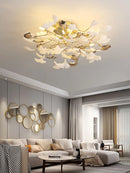 GobekUsa Gold Branches Chandelier with Porcelain Leaves Pendant Light - Luxury Living room Decor