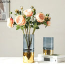 GobekUsa Gold Glass Vase Clear Desk Decor Hydroponic Floral Arrangement Bud Flower Pot
