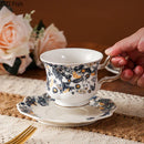 GobekUsa Blue & White Porcelain Classic Coffee Mug Set Gold Rim Tea Cup Saucer