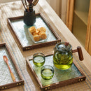 GobekUsa Glass Wood Tea Table Tray, Rectangular Snack Food Fruit Bowl Serving Tray