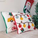 GobekUsa Christmas Santa Snowflake Embroidery Pillow Cover Square Cotton 45x45cm