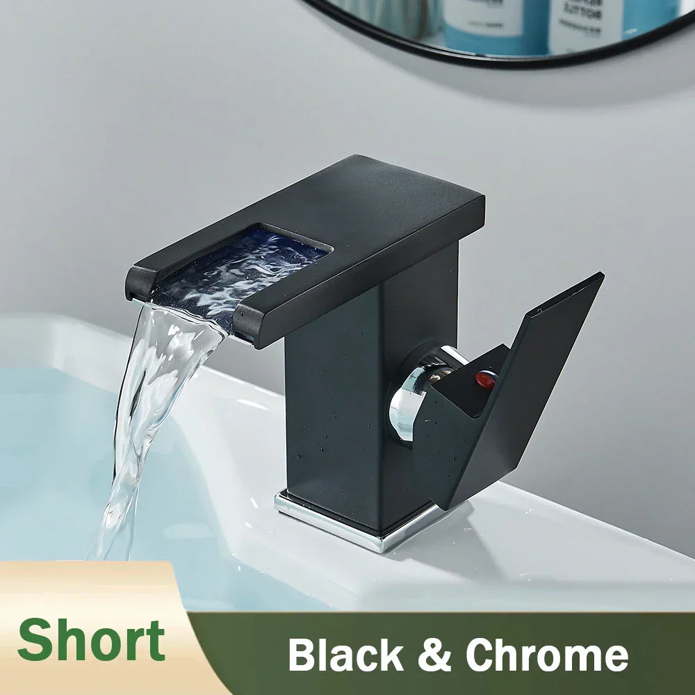GobekUsa LED Black Waterfall Basin Faucet: Deck Mounted Hydroelectric Mixer Tap, photo 10 of 18