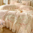 GobekUsa French Princess Wedding Bedding Set, Lace Ruffles, Flowers Embroidery.