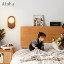 GobekUsa Japanese Wood Wall Lamp for Bedroom Sconces, Silent Wind Retro Light