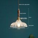 GobekUsa LED Pendant Light Fixture Wood Handle Clear Glass Modern Hanging Lamp