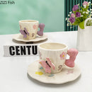 GobekUsa Bowknot Ceramic Cup & Saucer Set for Dining Table and Coffee - Tea & Juice Mug