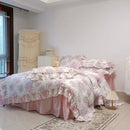 GobekUsa French Rose Flowers Print Lace Ruffles Cotton Bedding Set - Duvet, Bed Skirt, Sheets & Pillowcases