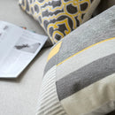 GobekUsa Geometric Canvas Cotton Cushion Cover - Yellow Grey/White Embroidery Square Pillow Cover