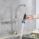 GobekUsa LED Brushed Kitchen Faucet with Pull-Down Spring, Single Handle Swivel Spout