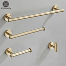 GobekUsa Brushed Gold Bathroom Hardware Set: Towel Bar, Paper Holder, Robe Hook