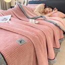 GobekUsa Cozy Jacquard Plush Blanket - Soft Coral Fleece - All-Season - European Solid Stripes