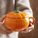 GobekUsa Halloween Pumpkin Shaped Ceramic Cup with Spoon | Kawaii Soup Mug