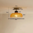 GobekUsa Wood Copper LED Ceiling Light Amber Glass Plafond Lamp
