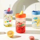 GobekUsa Cartoon Glass Cup with Lid & Straw - 600ml Drinkware