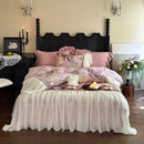GobekUsa Double Lace Ruffles Egyptian Cotton Thickened Bedding Set - Duvet Covers, Sheet, Pillowcases