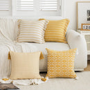 GobekUsa Geometric Tufted Cushion Cover with Crochet Tassels - Nordic Yellow Striped Pillow Cover