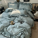 GobekUsa Cooling Silky Ruffled Bedding Set 180X220 - 4 Piece Smooth Fitted Sheet