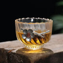 GobekUsa Carved Tin Glass Tea Cup Set - Heat Resistant, Puer Chinese, Elegant Design