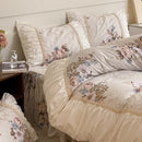 GobekUsa French Pastoral Princess Lace Bedding Set with Ruffles, 100% Cotton, Queen King