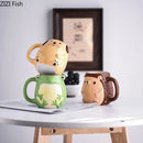 GobekUsa Cute Cartoon Animal Ceramic Mug Kids Breakfast Cup Christmas Gift