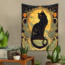 GobekUsa Black Cat Tapestry Wall Hanging Art Nouveau Floral Boho Decor