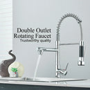 GobekUsa Dual Spout Brass Kitchen Sink Faucet with 360° Rotation - Chrome