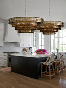 GobekUsa Brown Glass Pendant Lights for Dining Table Chandelier, Oval Clear Round Suspension Lamp