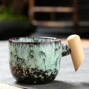 GobekUsa Ceramic Latte Mug with Wooden Handle for Coffee and Tea Menstruum