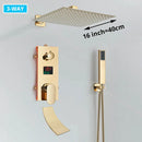 GobekUsa Gold Digital Display Shower Set with Rainfall Head - Waterfall Bath Shower System