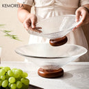 GobekUsa Creative Glass Fruit Plate with Wooden Base | Elegant Home Decor for Living Room Coffee Table