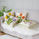 GobekUsa Green Tulip Embroidery Pillowcase 45X45CM - Sofa Bed Office Car Chair Cover