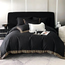 GobekUsa Gold Embroidery Duvet Set, Black Egyptian Cotton Bedding, 1000TC, Double King Queen