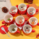 GobekUsa Christmas Animals Ceramic Tea Cup Set Red Porcelain Mugs