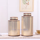 GobekUsa Golden Stripe Ceramics Vase with Cover, Modern Storage Jar for Home Decor