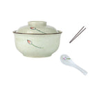 GobekUsa 6.5inch Retro Ceramic Ramen Bowl Set with Lid, Chopsticks, and Spoons