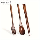 GobekUsa Japanese Wooden Utensil Set - Premium 3-Piece Dining Collection