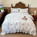 GobekUsa French Flowers Lace Ruffles Princess Bedding Set with Bed Sheet Pillowcases