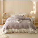 GobekUsa Luxe Carved Velvet Lace Ruffles Bedding Set with Quilted Bed Skirt