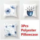 GobekUsa Blue Ink Flower Cushion Cover Set - Nordic Style Sofa Pillowcase Trio for Home Decoration