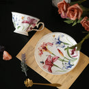GobekUsa Iris Pattern Porcelain Gilded Mug Set for Stylish Tea & Coffee Enjoyment