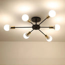 GobekUsa Industrial Rod Iron Wood Sputnik Chandelier Ceiling Lamp LED E27 Home Lighting