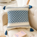 GobekUsa Blue Diamond Jacquard Tassel Cushion Cover 45x45cm