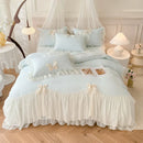 GobekUsa Korean Lace Bow Bedding Set: Luxury Princess Quilt Cover for Girls Wedding Home Textiles