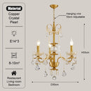 GobekUsa Gold Brass Crystal Chandelier - Luxurious Candle Lights for Villa Living Room