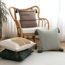 GobekUsa Green Coffee Geometric Tuft Tassel Cushion Cover - Modern Minimalist Embroidered Pillowcase